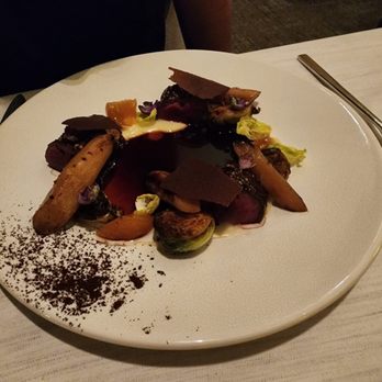 Lacroix at The Rittenhouse - Venison tenderloin with cocoa, persimmon, salsify, and brussels - New American Near Me - Philadelphia, Pennsylvania Lacroix at The Rittenhouse - Venison tenderloin with cocoa, persimmon, salsify, and brussels - New American Near Me - Philadelphia, Pennsylvania
