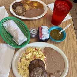 Huevos a la Mexicana (bottom) and Huevos Rancheros (top)