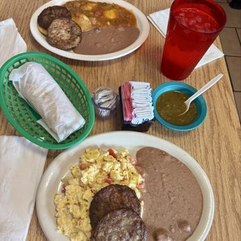 Joe's Bakery & Coffee Shop - Huevos a la Mexicana (bottom) and Huevos Rancheros (top) - Mexican Near Me - Austin, Texas