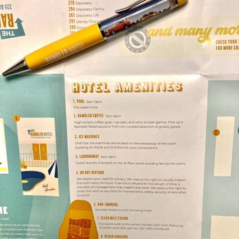 The Rambler Hotel - Hotel amenities booklet and Cool pen - Hotels Near Me - Chula Vista, California The Rambler Hotel - Hotel amenities booklet and Cool pen - Hotels Near Me - Chula Vista, California