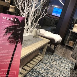 Pink Sky Blow Dry & Beauty Bar - Little taste of Pink Sky and their menu. Yes, the sunset in the background is for real!