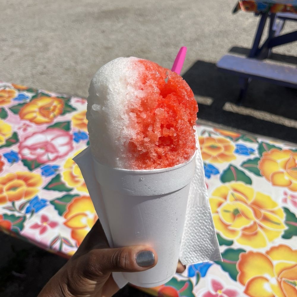 Sno-Beach - Strawberry cheesecake with ice cream on the bottom. - Shaved Ice Near Me - Austin, Texas