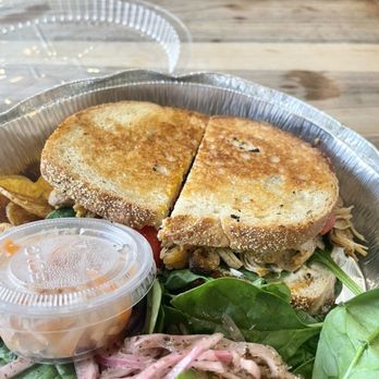 Lakou Cafe - Delicious Kreyol Chicken Sandwich w/ Side Salad and Chips - Vegan Near Me - Brooklyn, New York Lakou Cafe - Delicious Kreyol Chicken Sandwich w/ Side Salad and Chips - Vegan Near Me - Brooklyn, New York