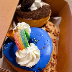 Slodoco Donuts - Assorted donuts: Oreo Donut, Maple Bacon Bar & Pot O' Gold Donut