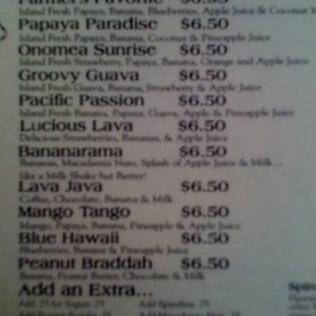 What's Shakin' - smoothie menu - Breakfast & Brunch Near Me - Pepeekeo, Hawaii What's Shakin' - smoothie menu - Breakfast & Brunch Near Me - Pepeekeo, Hawaii