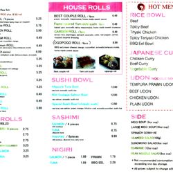 Sakura Sushi & Japanese Grocery - Menu side 1, early 2017