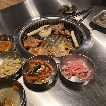 Exit 5 Korean BBQ - Kimchi, radishes, chicken, pickled mushrooms, cucumbers, shrimp - Korean Near Me - Renton, Washington