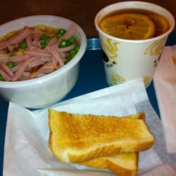 50 Continental Deli HK Style Fast Food - All day Breakfast combo D: ham & egg macaroni in soup, butter toast & a hot drink $5.25 incl tax