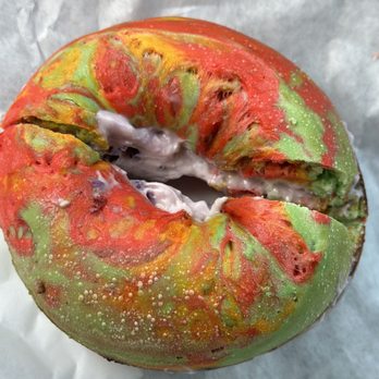 5 Star Bagelry - Rainbow bagel with Blueberry cream cheese - Bagels Near Me - Orange, California