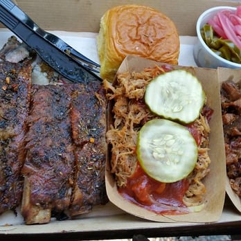 Zeppelin Hall - Butcher's pick with spare ribs, pulled pork and brisket. Why do they shred the brisket? - American Near Me - Jersey City, New Jersey Zeppelin Hall - Butcher's pick with spare ribs, pulled pork and brisket. Why do they shred the brisket? - American Near Me - Jersey City, New Jersey