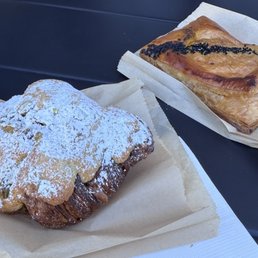 Pistachio berry croissant (left) and curry potato bourek (right) Pistachio berry croissant (left) and curry potato bourek (right)