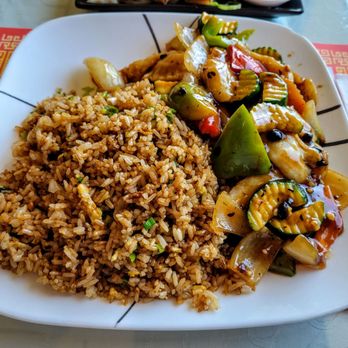 Great River Chinese Restaurant - Fish Filet in Black Bean sauce and Fried Rice, lunch plate - Chinese Near Me - Hayward, California Great River Chinese Restaurant - Fish Filet in Black Bean sauce and Fried Rice, lunch plate - Chinese Near Me - Hayward, California