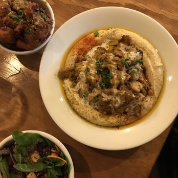 Chickpea - Shawarma on hummus plate with a side of crispy cauliflower - Vegan Near Me - Vancouver, British Columbia Chickpea - Shawarma on hummus plate with a side of crispy cauliflower - Vegan Near Me - Vancouver, British Columbia