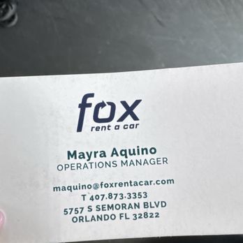 Fox Rent A Car - Business card - Car Rental Near Me - Orlando, Florida Fox Rent A Car - Business card - Car Rental Near Me - Orlando, Florida