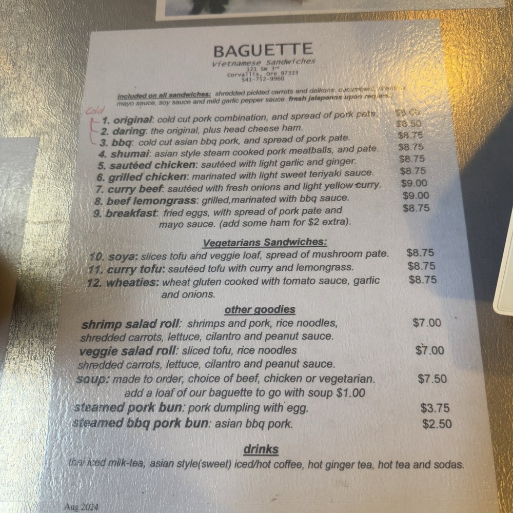 Baguette - Menu - Sandwiches Near Me - Corvallis, Oregon