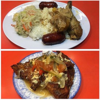Oriental Mart - Chicken adobo with pancit, rice and longanisa (top) Salmon tip - Filipino Near Me - Seattle, Washington Oriental Mart - Chicken adobo with pancit, rice and longanisa (top) Salmon tip - Filipino Near Me - Seattle, Washington