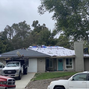 Santa Fe Roofing & Rain Gutters - During- day 2; new shingles being installed - Roofing Near Me - Vista, California Santa Fe Roofing & Rain Gutters - During- day 2; new shingles being installed - Roofing Near Me - Vista, California