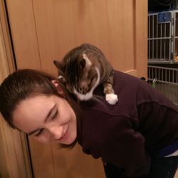 Cozy Cat - Jessica giving piggy back rides to Cozy Cat guests