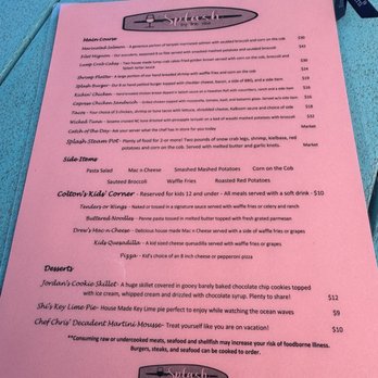 Splash by the Sea - Menu - Seafood Near Me - North Topsail Beach, North Carolina