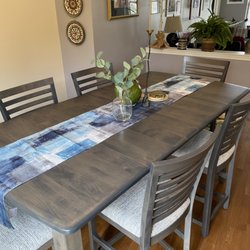 Ebert Furniture Gallery - Custom Amish made high dining on display at our customers home. Customize your own solid wood American made dining and bedroom!