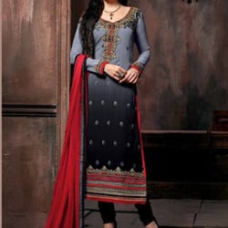Georgette straight cut set with exquisite embroidery work.