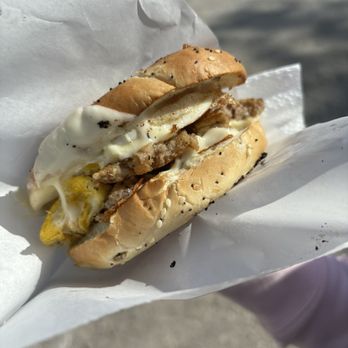 The Cheese Wagon - Everything bagel sandwich - egg, swiss, sausage - Food Trucks Near Me - Port Huron, Michigan The Cheese Wagon - Everything bagel sandwich - egg, swiss, sausage - Food Trucks Near Me - Port Huron, Michigan