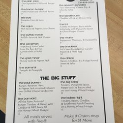 Table 64 - Front of menu