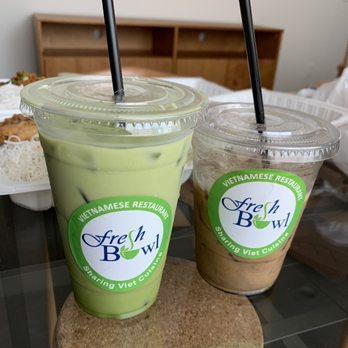 Fresh Bowl - green thai tea + vietnamese coffee; already mixed and drank some before the photo - Vietnamese Near Me - Austin, Texas Fresh Bowl - green thai tea + vietnamese coffee; already mixed and drank some before the photo - Vietnamese Near Me - Austin, Texas