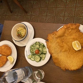 Figlmüller - Classic schnitzel on the right. Chicken cordon bleu on left - Austrian Near Me - Vienna, 9