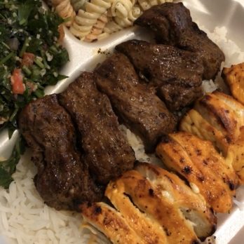 Meze - Beef and chicken Kabob Plate w/ Pasta Salad and Tabbouleh - Mediterranean Near Me - Los Angeles, California Meze - Beef and chicken Kabob Plate w/ Pasta Salad and Tabbouleh - Mediterranean Near Me - Los Angeles, California