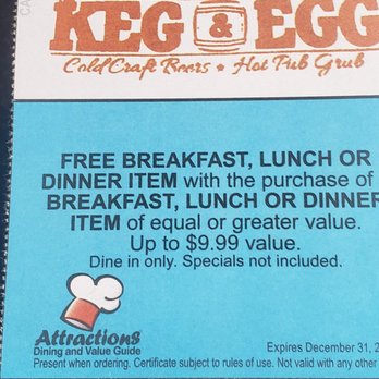 The Keg and Egg - The coupon that required us to order from the Regular menu. - American Near Me - Wilmington, North Carolina The Keg and Egg - The coupon that required us to order from the Regular menu. - American Near Me - Wilmington, North Carolina