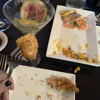 Aroma Restaurant - What's left of the coconut prawn app, the delicious sauce in the background in that martini glass! - Desserts Near Me - Ben Lomond, California