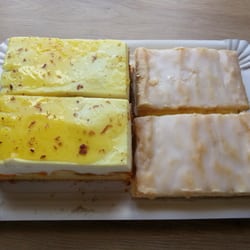 Buchholz - Unsere Auswahl heute: Pfirsichcreme und Omas Cremeschnitten. Sehr lecker.