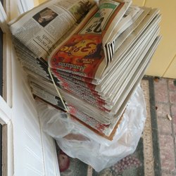 Antelope Valley Press - Random pile of approximately 100-150 copies of 3/6/19 paper left stacked on my porch overnight.