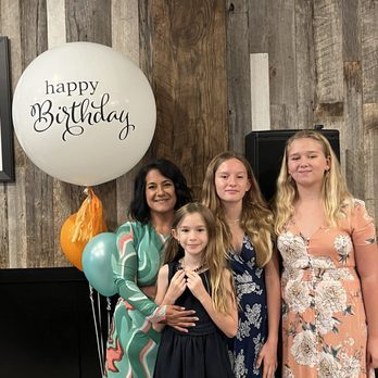 Mikii's On Del Mar - Birthday girl with her three nieces. - Balloon Services Near Me - San Clemente, California Mikii's On Del Mar - Birthday girl with her three nieces. - Balloon Services Near Me - San Clemente, California