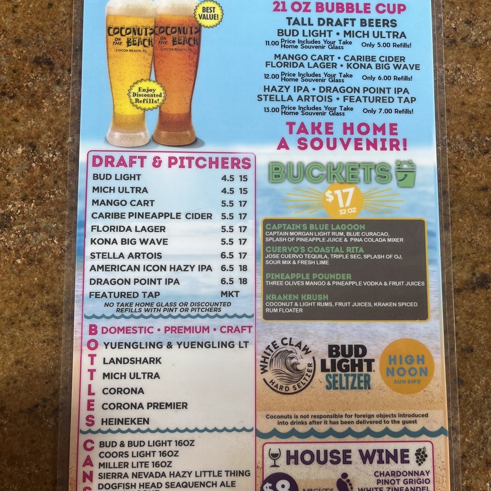 Coconuts On The Beach - Menu - Bars Near Me - Cocoa Beach, Florida Coconuts On The Beach - Menu - Bars Near Me - Cocoa Beach, Florida