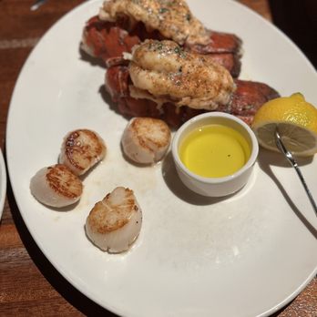 J. Gilbert's Wood-Fired Steaks & Seafood - Side of scallops and twin tail lobster - Steakhouses Near Me - Overland Park, Kansas