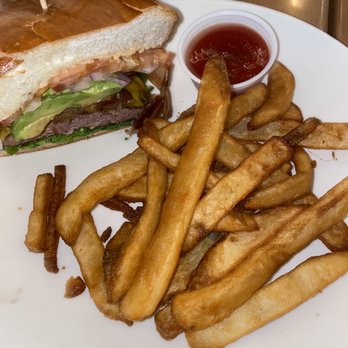 Elbow Room - Half Bacon Avocado Cheeseburger with fries - New American Near Me - Fresno, California