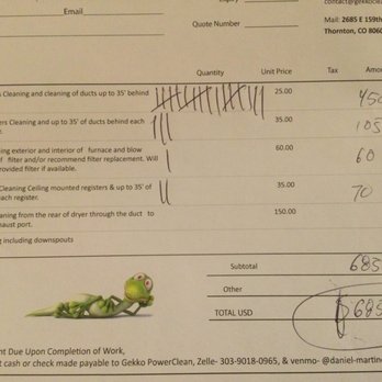 Gekko PowerClean - This is the higher than quoted estimate and the vacuum was in a small car. Stay away from this business! - Air Duct Cleaning Near Me