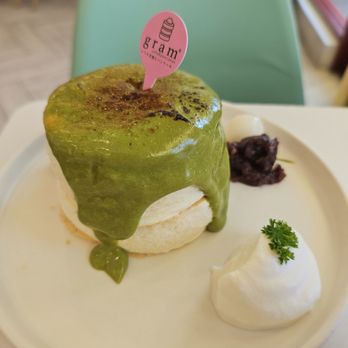 Gram Cafe & Pancakes - Matcha creme brulee souffle pancake - Pancakes Near Me - Irvine, California