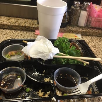 Tokyo Grill - Styrofoam cup, TV dinner tray, paper napkins, plastic portion cups, plastic fork. Hot inside. Definitely not a "nice" place. - Japanese Near Me - Memphis, Tennessee