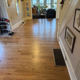 Pre-finished oakwood plank floor on the day it was installed Pre-finished oakwood plank floor on the day it was installed