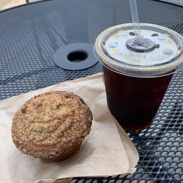 Blueberry streusel muffin and iced coffee