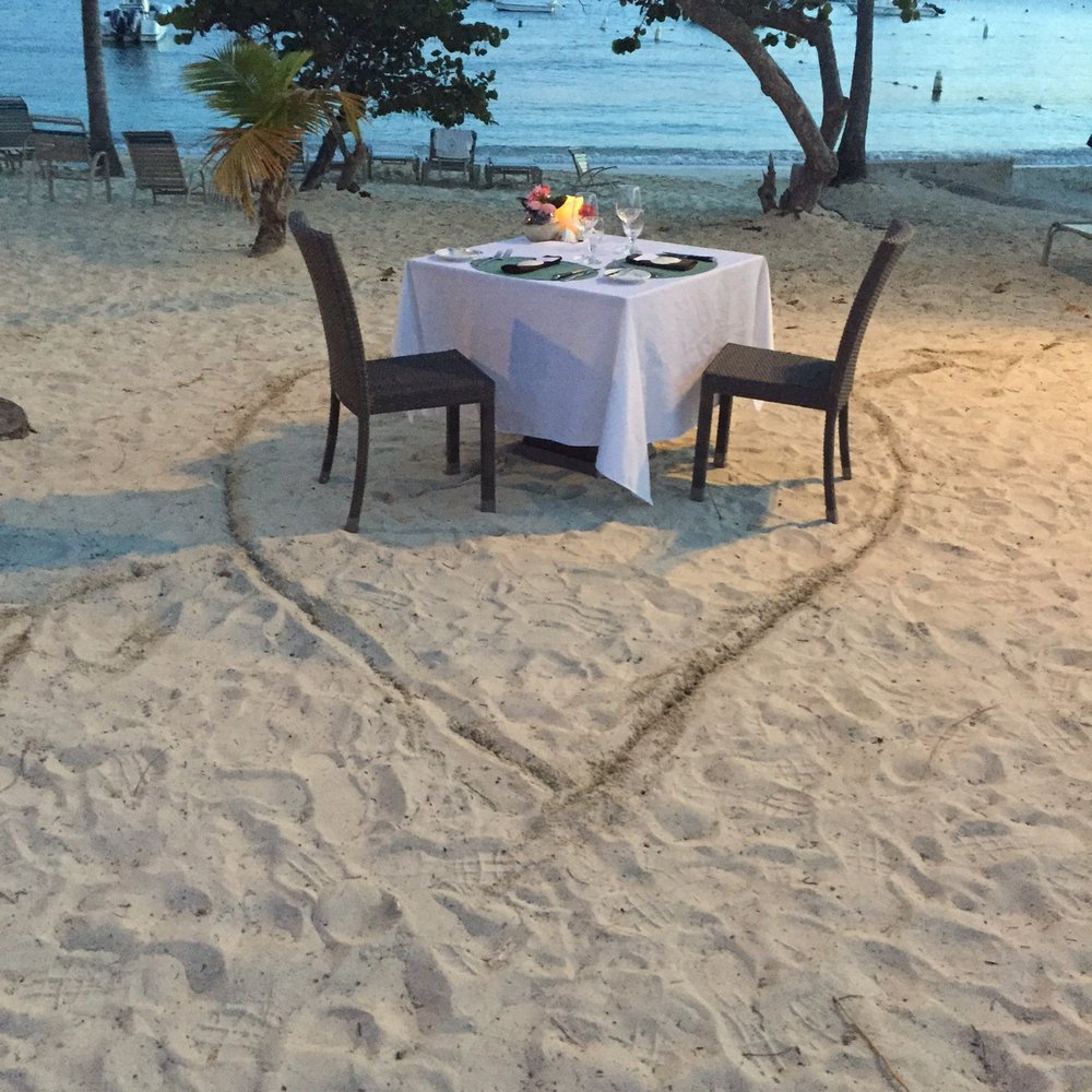 Caribbean Fish Market - Our beautifully placed table on the beach! - Seafood Near Me - St. Thomas, Virgin Islands