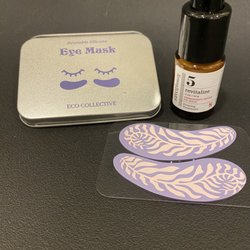 The perfect duo to fight puffy eyes- Savor Beauty's Pomegranate Peptide Serum and Eco Collective Reusable Eye mask.