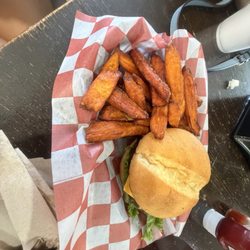 Classic burger with sweet potato fries