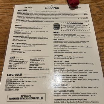 The Cardinal - Menu 1-2025 - Burgers Near Me - Boone, North Carolina