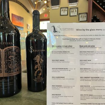 Sculpterra Winery & Sculpture Garden - Menu at the bar area. No reservations needed for a glass. - Wine Tasting Room Near Me - Paso Robles, California Sculpterra Winery & Sculpture Garden - Menu at the bar area. No reservations needed for a glass. - Wine Tasting Room Near Me - Paso Robles, California