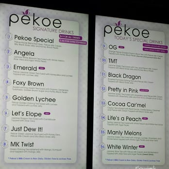 Pekoe - The current menu as of 10.31.15. They have about 5 new drinks and took off some old ones, one being Jazz and Tango :[[ - Coffee & Tea Near Me - San Jose, California
