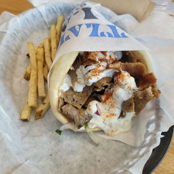 Nick The Greek - Beef/lamb gyro had lots of tender meat along with the usual, red onions & tzatziki. I asked for the fries on the side. - Greek Near Me - Ceres, California Nick The Greek - Beef/lamb gyro had lots of tender meat along with the usual, red onions & tzatziki. I asked for the fries on the side. - Greek Near Me - Ceres, California